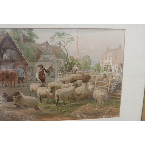 304 - Henry Birtles (British 1838 - 1907), Sheep & Cows. 18 inches x 13 1/2 inches including frame, signed... 