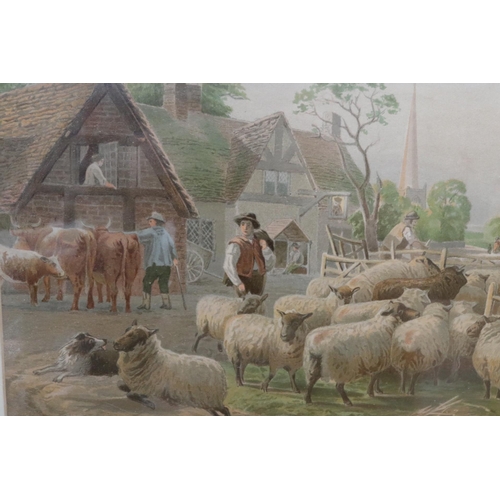 304 - Henry Birtles (British 1838 - 1907), Sheep & Cows. 18 inches x 13 1/2 inches including frame, signed... 