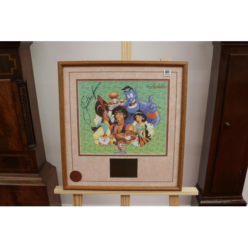 311 - Disney Framed picture from Aladdin 1992, signed by Robin Williams, Scott Weinger, Linda Larkin, with... 