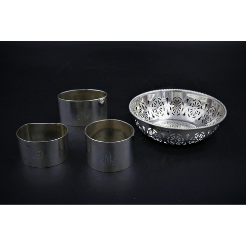 317 - Silver Bon Bon Dish and 3x Napkin Rings (165 grams)