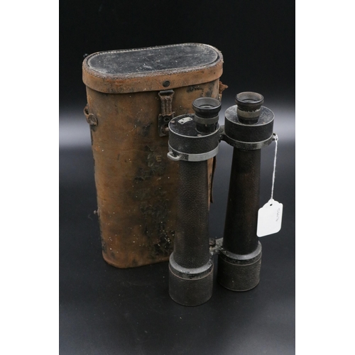 323 - WWI Carl Zeiss Jena Delfort Binoculars 18 x 50 in original leather case. Not in the best of conditio... 