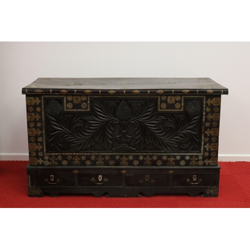 336 - Moorish Carverd Chest with Brass Finishing