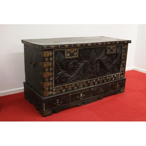 336 - Moorish Carverd Chest with Brass Finishing