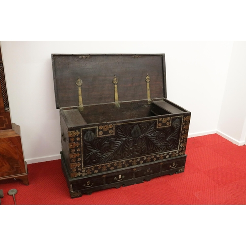 336 - Moorish Carverd Chest with Brass Finishing