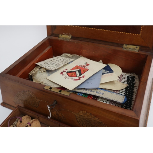 34 - Complete with contents, an Ornate Victorian Sewing Box dated 1861 Killarney Lakes, and the name of t... 