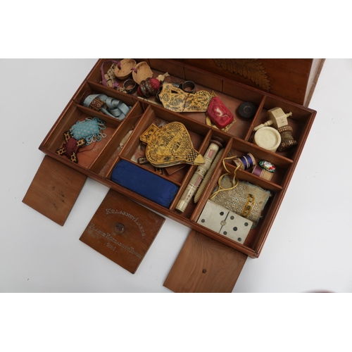 34 - Complete with contents, an Ornate Victorian Sewing Box dated 1861 Killarney Lakes, and the name of t... 