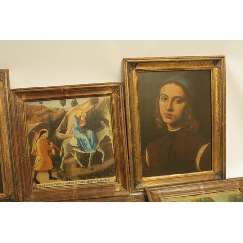 342 - A large collection of renaissance style prints on board in Medici style frames.