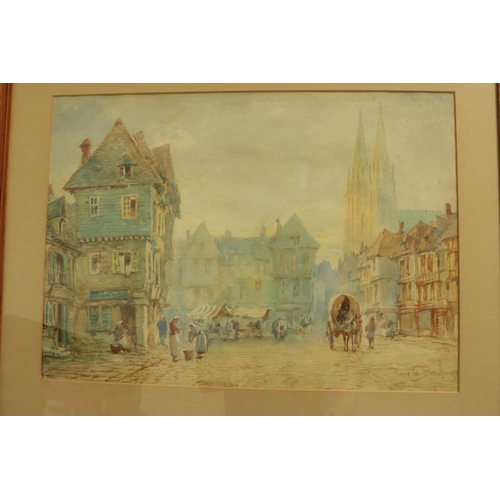 344 - Watercolour of a Continental Town Scene signed by the artist Pierre Le Boeuff - a pseudonym used by ... 