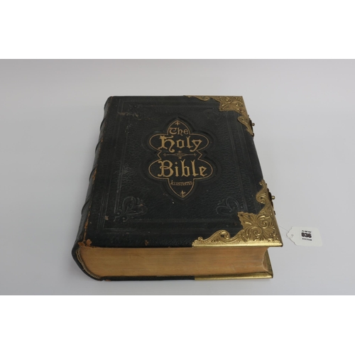 36 - An 1890 Leather and Brass Bible with an abridgement of the commentaries of Scott & Henry. All conden... 