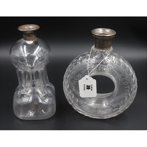 39 - Two Silver Hallmarked Topped Decanters Hukin & Heath & Asprey, Both Birmingham 1924. Unfortunately b... 