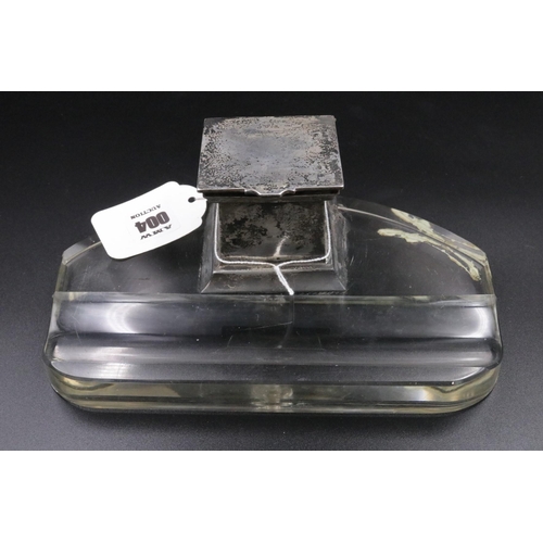 4 - An Art Deco Silver & Glass Ink Stand without liner, marked Birmingham 1920, which is 7.5 inches wide... 