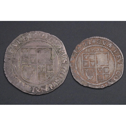 62 - James I shilling MM LS & James I Sixpence 1624