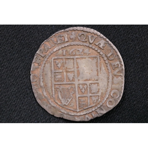 62 - James I shilling MM LS & James I Sixpence 1624