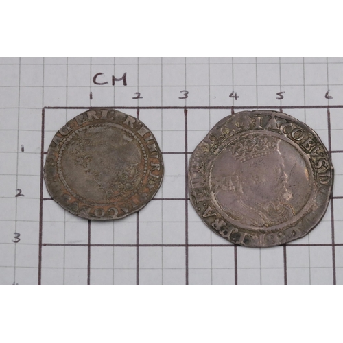 62 - James I shilling MM LS & James I Sixpence 1624