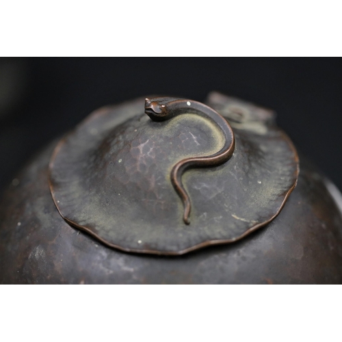 8 - Art Nouveau (Arts & Crafts) Copper Hammered Inkwell with a Snake on the lid by William Gibbons circa... 