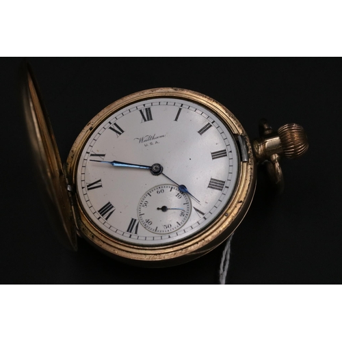 90 - Gold Plated Waltham Pocket Watch Half Hunter Fully Working