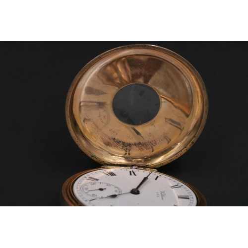 90 - Gold Plated Waltham Pocket Watch Half Hunter Fully Working