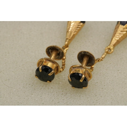 97 - 22CT Gold Earrings with Black Stones Overall weight 4 grams