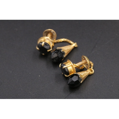 97 - 22CT Gold Earrings with Black Stones Overall weight 4 grams