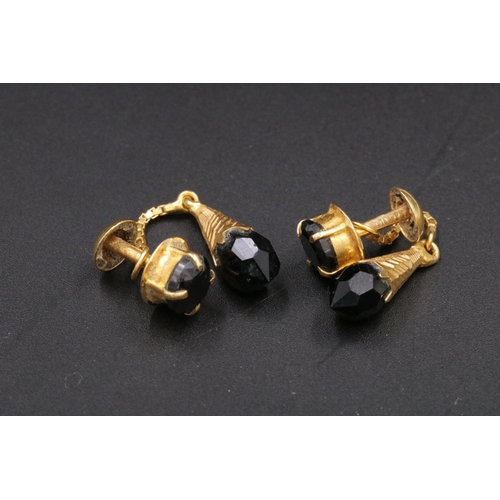 97 - 22CT Gold Earrings with Black Stones Overall weight 4 grams