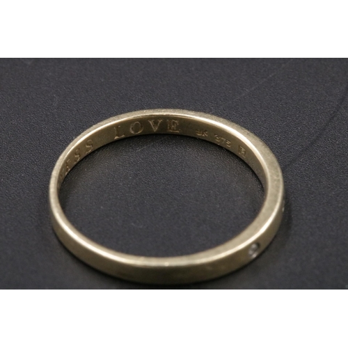 98 - 9CT Gold Wedding Band Inscribed 