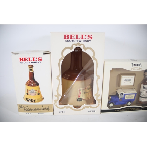 10 - 2x Bells and Teachers Whisky, 18.75 Wade Decanters 1 Boxed, 1x 37.5 Wade Decanter, 1 Boxed Set Lledo... 