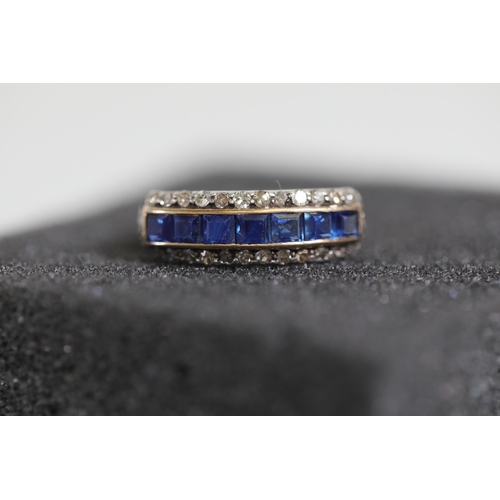 110 - A pave set sapphire & diamond ring set in 14ct yellow gold. Ring size K - L (this item has no hallma... 