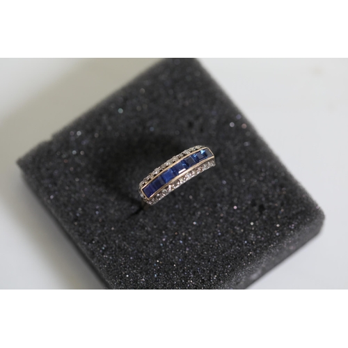 110 - A pave set sapphire & diamond ring set in 14ct yellow gold. Ring size K - L (this item has no hallma... 