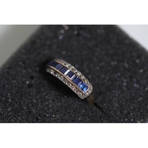 110 - A pave set sapphire & diamond ring set in 14ct yellow gold. Ring size K - L (this item has no hallma... 