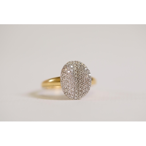 126 - A large oval pave set Diamond ring, in 18ct yellow gold, ring size N