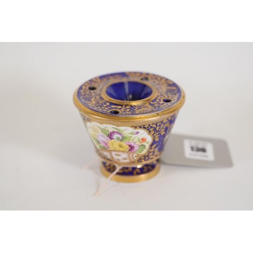 130 - Antique Sevres blue and gilt hand painted inkwell, in excellent condition (no damage)