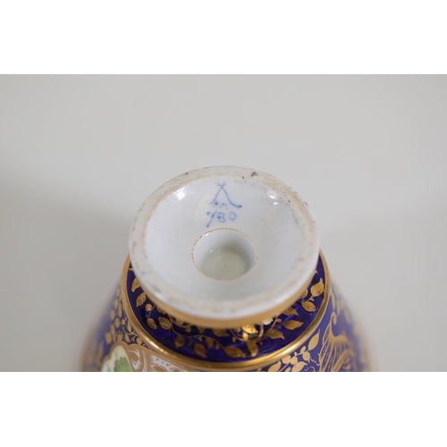 130 - Antique Sevres blue and gilt hand painted inkwell, in excellent condition (no damage)