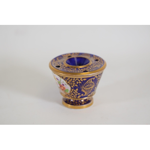 130 - Antique Sevres blue and gilt hand painted inkwell, in excellent condition (no damage)