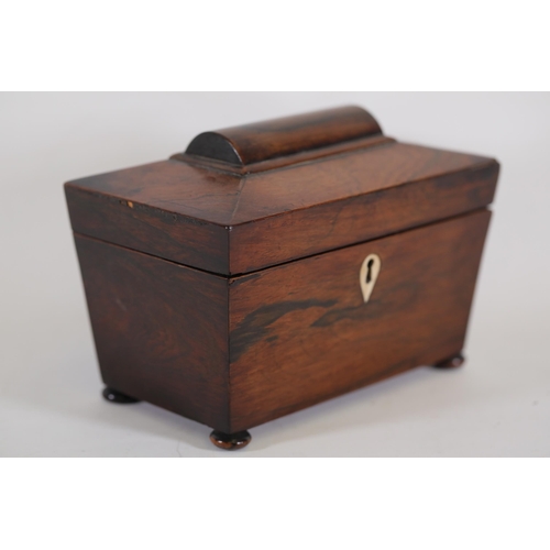 134 - Antique wooden tea caddy, with 2 containers and original covers.