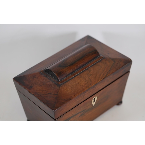 134 - Antique wooden tea caddy, with 2 containers and original covers.