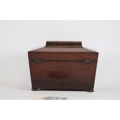 134 - Antique wooden tea caddy, with 2 containers and original covers.