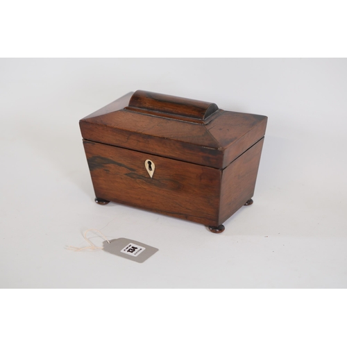 134 - Antique wooden tea caddy, with 2 containers and original covers.