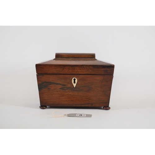 134 - Antique wooden tea caddy, with 2 containers and original covers.