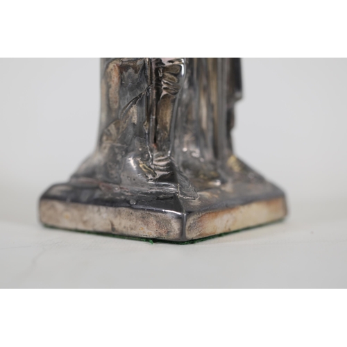 14 - A silvered vintage Spelter Armoured Knight novelty lighter.