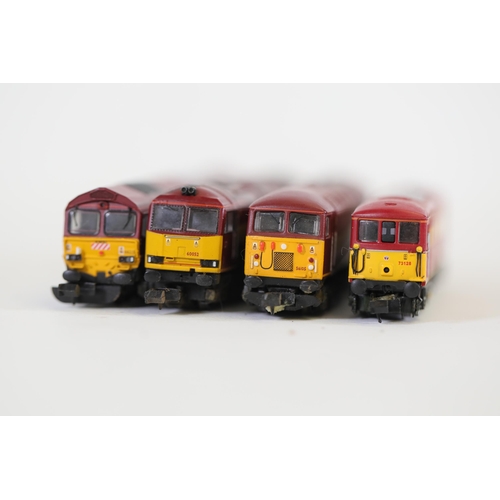 153 - Set of 4 N gauge Locomotives EWS Diesels Red 2 of which hare dapol EW&S 73128 and 66215 the other 2 ... 