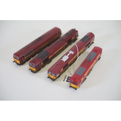 153 - Set of 4 N gauge Locomotives EWS Diesels Red 2 of which hare dapol EW&S 73128 and 66215 the other 2 ... 