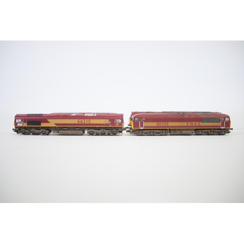 153 - Set of 4 N gauge Locomotives EWS Diesels Red 2 of which hare dapol EW&S 73128 and 66215 the other 2 ... 