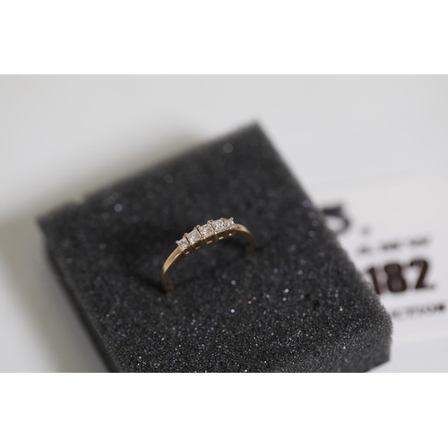 182 - 5 Stone princess cut diamond ring set in 9ct yellow gold ring size is half way between M and N