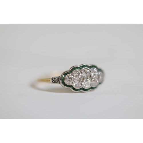 190 - Antique emerald and diamond ring set in yellow 18ct gold ring size between M and N