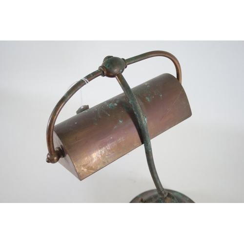 209 - An original heavy brass and copper bankers lamp (A/F) needs a clean and rewiring.