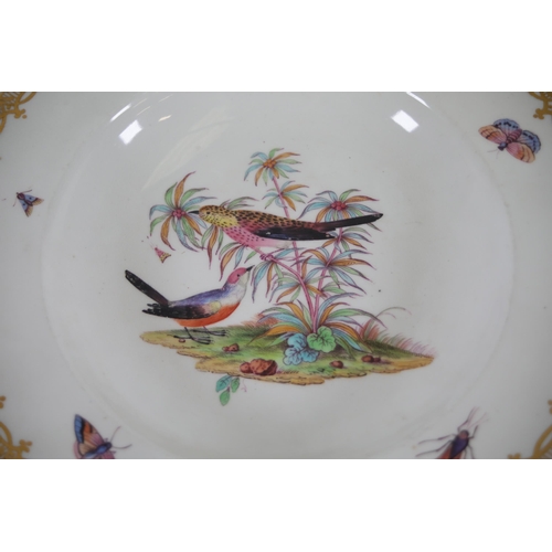 212 - An Antique signed polychrome plate (hand painted of a dragon) plus a decorated plate of birds and in... 