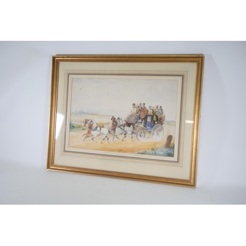 215 - An Alfred De Prades watercolour of the Dover to London Mail coach Circa 1862-1879 Frame 29 by 22 inc... 