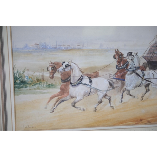 215 - An Alfred De Prades watercolour of the Dover to London Mail coach Circa 1862-1879 Frame 29 by 22 inc... 