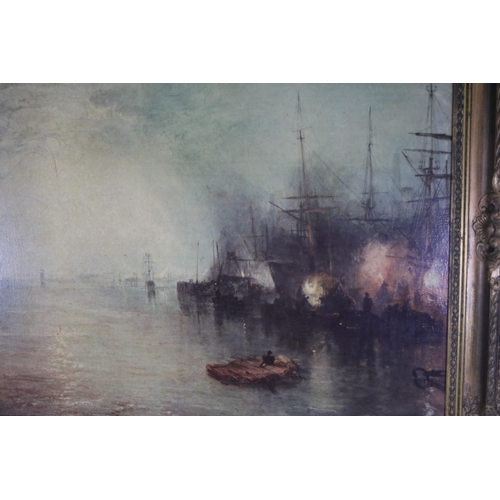 216 - Reproduction Oil on Canvas J W Turner Keelmen Heaving coal by moonlight, 1835, Slight crazing on can... 