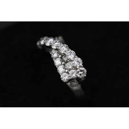 22 - Tested White gold 18ct Diamond cross over ring in 3 rows  25 substantial diamonds Ring size R (this ... 